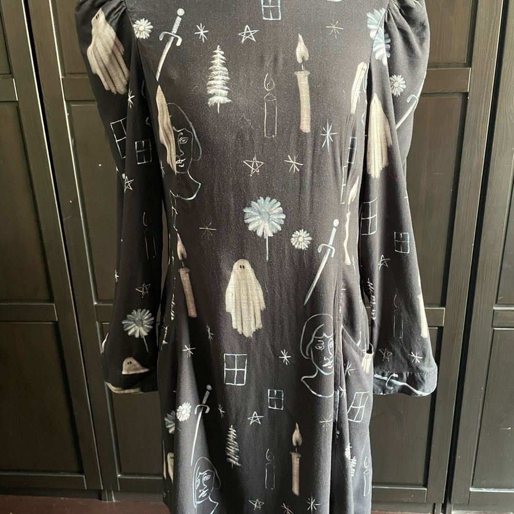 Black Dress with Ghost and Candle Print